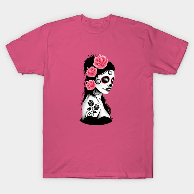 Pink Day of the Dead Sugar Skull Girl T-Shirt by jeffbartels